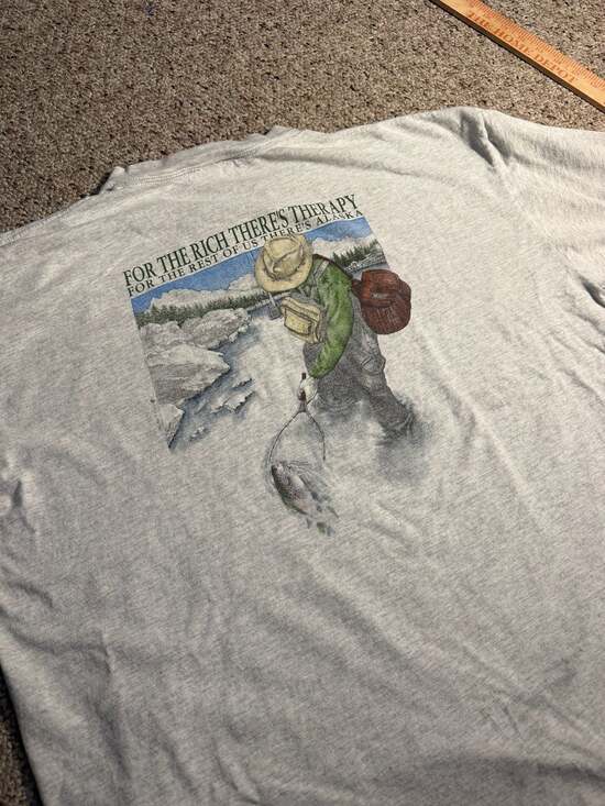 Tultex Other - Vintage 90s Tultex Alaska Fly Fishing T-Shirt For The Rich There's Therapy 2XL